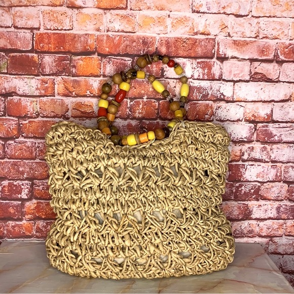 Vintage John Romain Raffia Tote With Beaded Handle - Picture 1 of 9